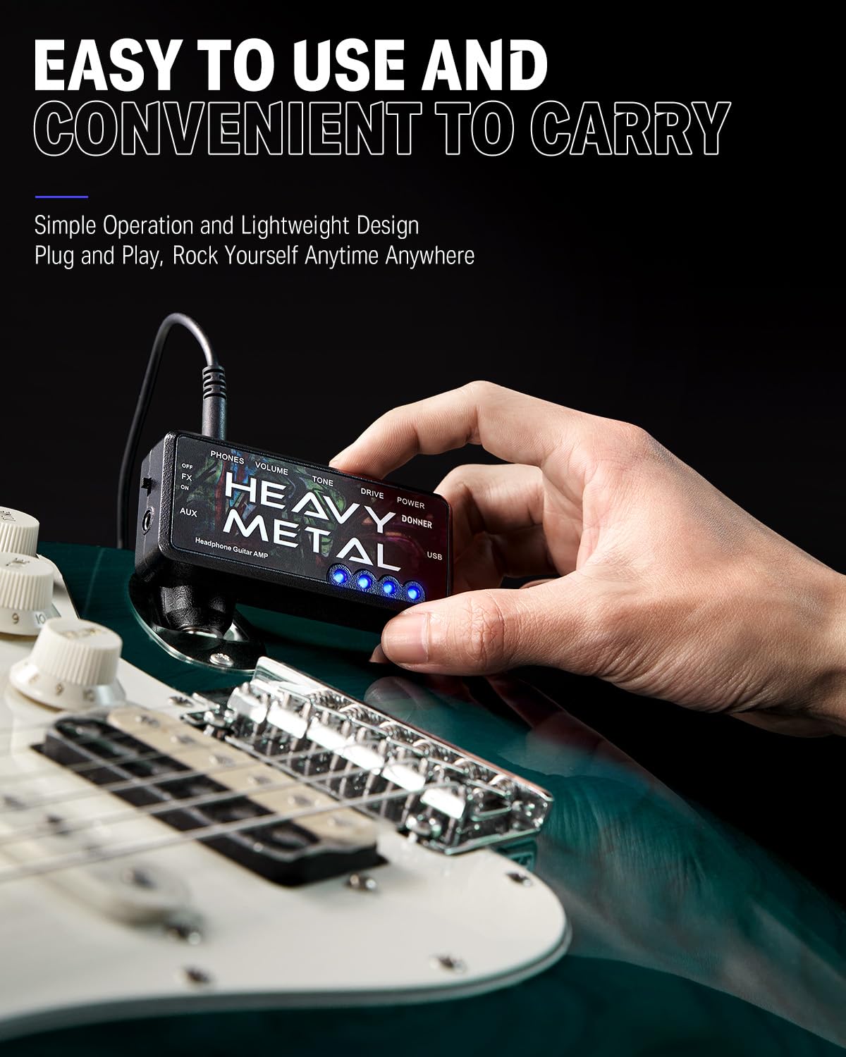 Donner Guitar Headphone Amp Heavy Metal USB Rechargeable Mini Pocket Headphone Amplifier for Electric Guitar